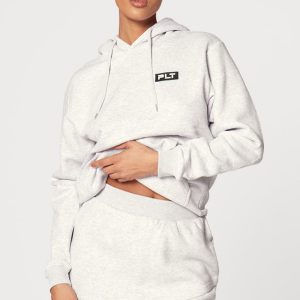 PRETTYLITTLETHING Ash Grey Logo Badge Detailed Oversized Hoodie
