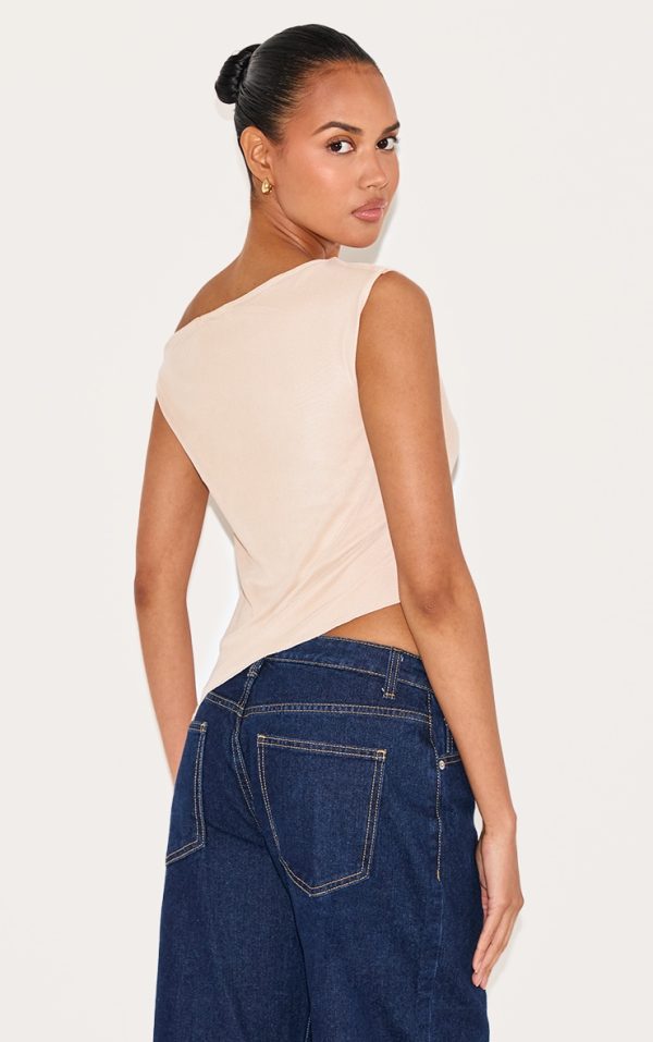 3ba3517d773d45e7a120d8f469b9940910aa0600_CNM6301_2_almond_asymmetric_neck_mesh_top