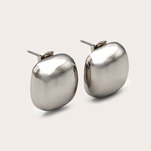Silver Mini Square Chunky Stud Earrings