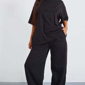 Petite Black Embossed Wide Leg Jogger