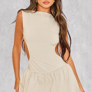 Stone Stretch Woven Cut Out Backless Shift Dress