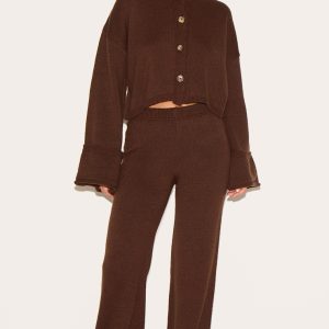 Chocolate Turn Up Hem Knit Trousers