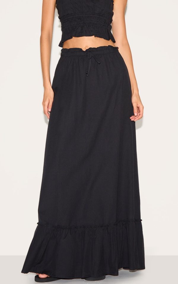 3c1ae233101bce2cf8d9ed764138be806491e599_CNM3225_1_black_linen_blend_shirred_waist_maxi_skirt