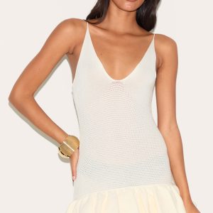Cream Knitted Frill Hem Strappy Mini Dress