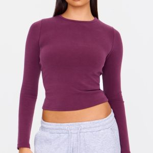 Burgundy Premium Soft Touch Long Sleeve Crew Neck Top