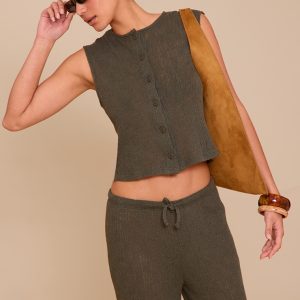 Khaki Textured Button Up Waistcoat