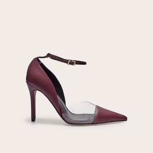 Burgundy Pu Point Toe Perspex High Heel Courts