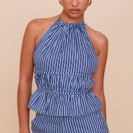 3ced912713e2de1663110d0d1a87df5b05ed2847_CNM1765_1_indigo_stripe_woven_ruched_backless_halterneck_long_top