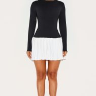 3cfa2aebe5e2d59aefd22a94028f14cfbfdd25f3_CNK8257_3_petite_black_slinky_contrast_pleat_detail_long_sleeve_mini_dress