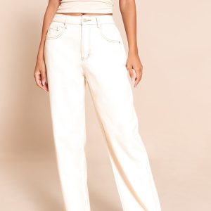 Ecru High Waist Boyfriend Jeans