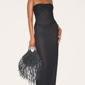 Black Textured Bandeau Maxi Dress
