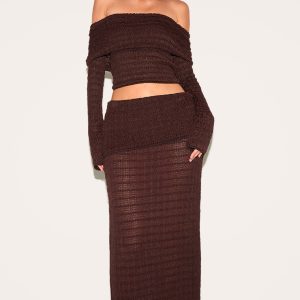 Chocolate Fold Over Textured Knit Skirt