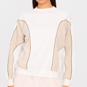 PRETTYLITTLETHING Cream Embroidered Contrast Binding Sweatshirt