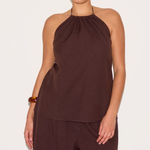 Plus Dark Brown Halterneck Top