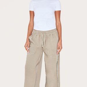 Stone Washed Raw Edge Drawcord Wide Leg Joggers