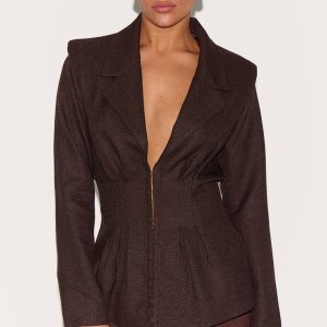 Petite Chocolate Cinched Waist Blazer