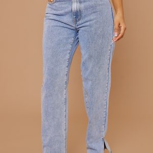 Petite Light Blue Split Hem Jean
