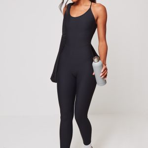 Black Active Rib Long Gym Unitard
