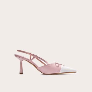 Pink and White Pu Point Toe Bow Detail High Stiletto Court Heels