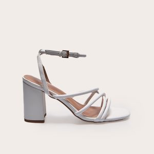 White PU Round Toe Multi Strap Block Heeled Sandals
