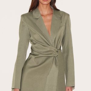 Grey Woven Blazer Side Tie Mini Dress