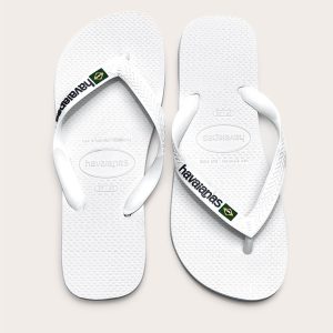 White Havaianas Brazil Logo Flip Flops