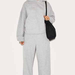 Petite Grey Marl Embossed Bow Detail Wide Leg Joggers