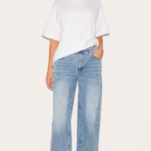 Light Blue Button Detail Wide Leg Jeans
