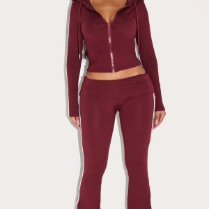 Shape Burgundy Sculpt Side Stripe Fold Over Waist High Waisted Flares