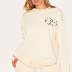 Cream Circle Wellness Premium Print Oversized Sweatshirt