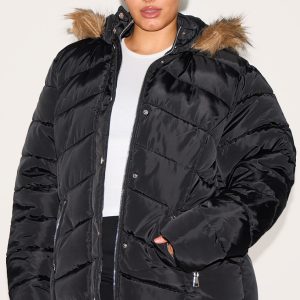 Plus Black Quilted Mara Faux Fur Hooded Puffer Jacket