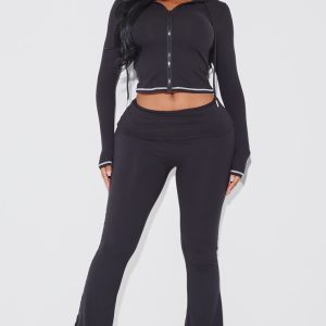 Shape Black Sculpted Contrast Stitch Foldover Waist Flare Trousers