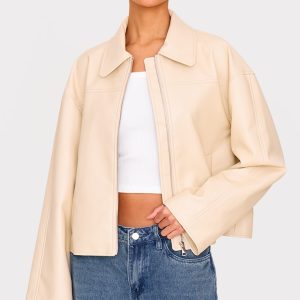 Cream Zip Through PU Jacket
