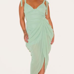Plus Sage Green Underwire Detail Draped Midi Dress