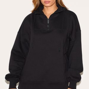 Black Oversized Funnel Neck Hoodie