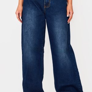 Petite Indigo Fray Waist Low Rise Straight Leg Jeans