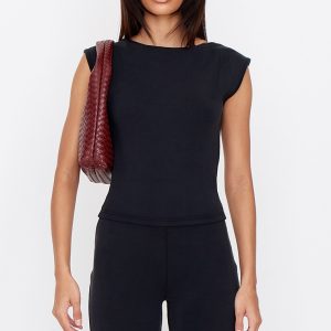 Black Premium Soft Touch Boatneck Longline Top