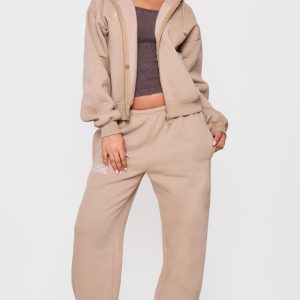 Petite Taupe Studio Archives Thin Waistband Wide Leg Joggers