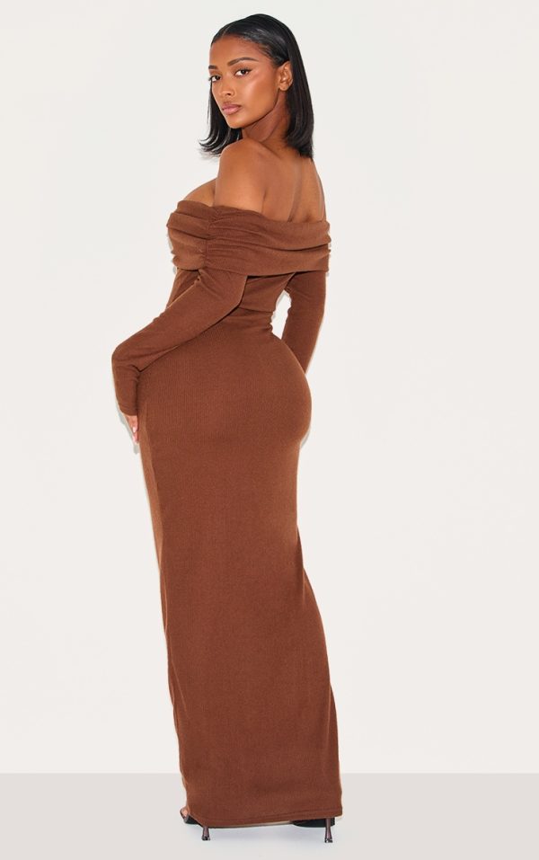 40e5133c45fb98e3f232ac823503c9ac4f8e5265_CNM2939_2_shape_chocolate_brushed_rib_ruched_fold_over_bardot_maxi_dress