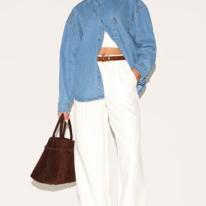 Mid Blue Wash Dip Hem Button Up Denim Shirt