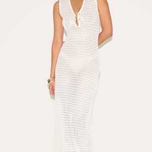 White Maxi Crochet Trim Dress
