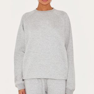 Ash Grey Panelled Rib Detail Oversized Sweatshirt