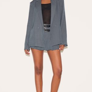 Charcoal Tailored Woven Double Belt Micro Mini Skater Skirt