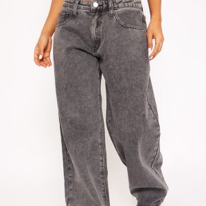 Petite Washed Grey Low Rise Boyfriend Jeans