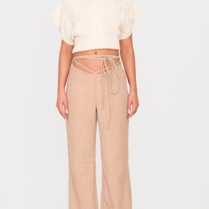 PLT Label Taupe Tie Waist Trousers