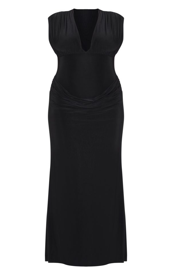 42a57122a4d2e346dcc22d1067e6ab3fbdf2093f_CNN0725_5_plus_black_double_layer_plunge_ruched_shoulder_drape_waist_maxi_dress