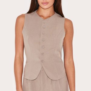 Taupe Tailored Woven Waistcoat