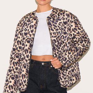 Leopard Zip Up Quilted Jacket