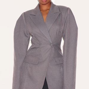 Charcoal Drop Shoulder Cinch Waist Extreme Oversized Blazer