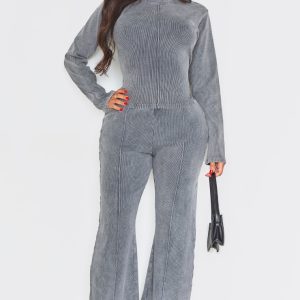 Shape Charcoal Soft Rib Pocket Bum Flare Trousers